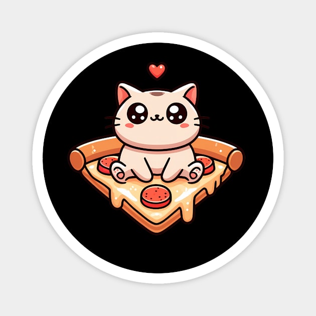 Kawaii Cat with Pizza Magnet by logiamerch